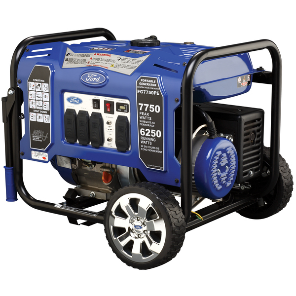 Ford Portable Generator, Gasoline, 6,250 W Rated, 7,750 W Surge, Electric, Recoil Start, 120/240V AC FG7750PE
